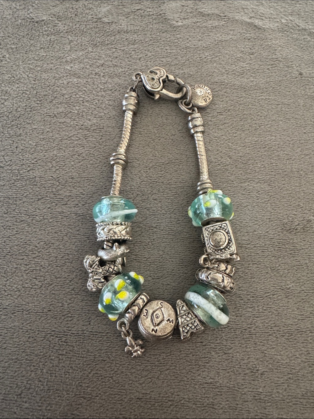 Silver-Tone Bracelet with Aqua Glass Beads